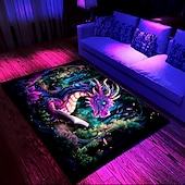 preiswerte Blacklight Teppiche-Schwarzlicht-Teppich, UV-reaktiver, im Dunkeln leuchtender Teppich, Küchenmatte, rutschfeste, ölbeständige Trippy Dragon-Bodenmatte, Wohnzimmerteppich, Innen- und Außenmatte, Schlafzimmerdekoration,