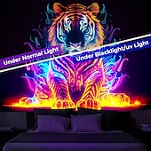 billige Blacklight -billedvev-brann tiger blacklight billedvev uv reaktiv glød i mørket glød fest dyr trippy tåkete hengende billedvev veggkunst veggmaleri for stue soverom