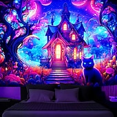 billige Blacklight -billedvev-blacklight billedvev uv reaktiv glød i mørket glød party neon magisk slott katt natur psykedelisk trippy tåkete hengende billedvev veggkunst veggmaleri for stue soverom