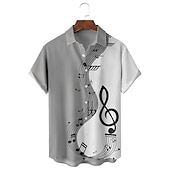 abordables Musique et guitares-Homme Notes de Musique Chemise Chemise Boutonnée Manche Courte Occasionnel Tenue quotidienne Sortir Week-end Automne Col Rabattu Imprimé Boutonné Noir Rouge Marine foncé Bleu Vert