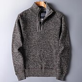 cheap Men&#039;s Pullover Sweater-Men&#039;s Pullover Sweater Jumper Knit Sweater Quarter Zip Pullover Sweater Ribbed Knit Regular Knitted Quarter Zip Plain Stand Collar Keep Warm Modern Contemporary Daily Wear Going out Clothing Apparel