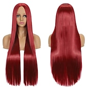 levne Párty paruky-Syntetická paruka Rovná střední část Strojně vyrobená paruka Dlouhá A1 A2 A3 A4 A5 Syntetické vlasy Ženské Cosplay Měkká párty blond růžová červená Halloween paruky