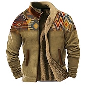 baratos Moletons 3D masculinos-Homens Gráfico Bloco de cor Tribal camisolas Moletom Zip Casaco de lã Casacos Manga Longa Moletom Colarinho Chinês Diário Étnico Casual Impressão 3D Férias Feriado Para Noite Imprimir Tosão Inverno
