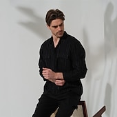 abordables Chemises en lin de luxe-100% Lin Poche Homme Chemise Chemise Lin Chemise boutonnée Noir bleu marine manche longue Plein Revers Printemps &amp; Automne Extérieur Vacances Vêtement Tenue