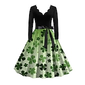 preiswerte Kleider-1950er Vintage inspiriert Cocktailkleid Knielang Kleid A-Linie Kleid Teekleid A-Linie Damen St. Patrick&#039;s Day Heimkehr Alltagskleidung Junggesellinnenabschiedsparty Teenager Erwachsene Kleid