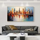 cheap Landscape Paintings-Handmade Original City Landscape Oil Painting On Canvas Wall Art Decor Coastal Building Painting for Home Decor With Stretched Frame/Without Inner Frame Painting