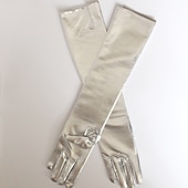 abordables Suministros para la fiesta-Guantes largos de cuero sintético guantes sexys guantes largos de cuero brillante dorado y plateado guantes de actuación en escenario con tubo de acero regalo de Navidad