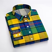 preiswerte Button-Down-Hemden für Herren-Herren Kleidhemd Kariertes Hemd Kragenhemd Karo Hochzeit Urlaub Gelb Rote Blau Grün Langarm Umlegekragen Frühling &amp; Herbst Bekleidung Button-Down