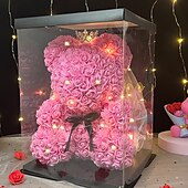 cheap Wedding Decorations-Rose Bear Artificial Foam Flowers with LED Light &amp; Plastic Gift Box- Perfect Romantic Gift for Mother&#039;s Day, Anniversary, Wedding, Birthday, Thanksgiving, and Christmas 25cm/10inch