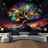 billige boho billedvev-blacklight billedvev uv reaktiv glød i det mørke livets tre trippy tåkete natur landskap hengende billedvev veggkunst veggmaleri for stue soverom