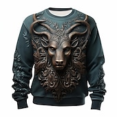 billige 3D-gensere for menn-Herre Grafisk Dyr Antilope Gensere Genser for genser Langermet Genser Crew-hals Daglig Fritid Vintage retro 3D-utskrift Feriereise Ferie Ut på byen Trykt mønster Vår &amp; Vinter