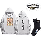 baratos T-shirts e moletons gráficos-conjunto com luffy zoro moletom oversized pu pulseira meias 3 peças roupas macaquinho de uma peça d. Luffy anime estampas gráficas impressão estilo harajuku para homens mulheres adultos unissex
