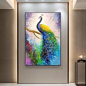 preiswerte Tiergemälde-Mintura handgefertigte abstrakte Tier-Pfau-Ölgemälde auf Leinwand, Wandkunst, Dekoration, modernes Bild für Heimdekoration, gerolltes, rahmenloses, ungedehntes Gemälde