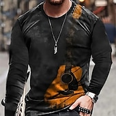 Music Festival Men's Graphic Guitar Musical Instrument T Shirt Long Sleeve T shirt 3D Print Crew Neck Shirt Fashion Designer Casual Sports Outdoor Holiday Going out Sky Blue Purple Orange Spring 5