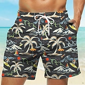 cheap Tropical Plants &amp; Flowers-Men&#039;s Coconut Tree Swim Trunks Swim Shorts Board Shorts Mid Waist Hawaiian Casual Holiday Beach Drawstring with Mesh lining Elastic Waist Designer Clothing Apparel