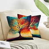 cheap Floral &amp; Plants Style-1PC Colorful Tree Double Side Pillow Cover Soft Decorative Square Cushion Case Pillowcase for Bedroom Livingroom Sofa Couch Chair