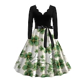 preiswerte Kleider-1950er Vintage inspiriert Cocktailkleid Knielang Kleid A-Linie Kleid Teekleid A-Linie Damen St. Patrick&#039;s Day Heimkehr Alltagskleidung Junggesellinnenabschiedsparty Teenager Erwachsene Kleid