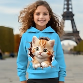 ieftine Animale 3D ale fetei-Fete 3D Desene Animate Pisica Hanorac cu Glugă Pullover Roz Manșon Lung Tipărire 3D Primăvară Toamnă Activ Modă Drăguţ Copii 3-12 ani Capișon În aer liber Casual Zilnic Fit regulat