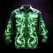 abordables Patrón 3D-Hombre Fuego Camisa Abotonar la camisa Manga Larga Artístico Abstracto Ropa Cotidiana Noche Otoño invierno Cuello Vuelto Estampado Abotonar Morado Fucsia Verde Trébol