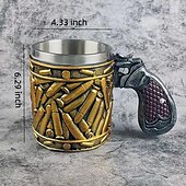 お買い得  ノベルティドリンクウェア-ステンレス鋼弾丸パターンビールジョッキ、鋼弾丸コーヒーマグピストル形状ハンドルコーヒーマグボーイフレンド、父親、クリスマスクリスマスギフト用