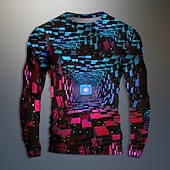 cheap 3D T shirts-Men&#039;s Graphic Geometric Optical Illusion Visual Deception Long Sleeve T shirt 3D Print Crew Neck Shirt Daily Designer Artistic Party Casual Holiday Blue Dark Green Purple Fall Spring &amp; Summer