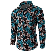 preiswerte Pflanzen Muster-Valentinstag Herren Rose Blumenmuster Hemd Knopfhemd Langarm Brautkleider schlicht Urlaub Casual Wochenende Frühling Sommer Herbst Winter Umlegekragen Bedruckt Button-Down Violett Gelb Rote Blau