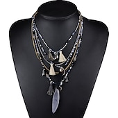 cheap Wearable Accessories-CARNIVAL Bohemian Multi layered Necklace Handmade Beaded Feather Fringe Sweater Chain Resin Rice Beads Tourism Jewelry