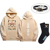 baratos T-shirts e moletons gráficos-conjunto com luffy zoro moletom oversized pu pulseira meias 3 peças roupas macaquinho de uma peça d. Luffy anime estampas gráficas impressão estilo harajuku para homens mulheres adultos unissex