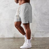お買い得  メンズアクティブショーツ-男性用 アスレチックショーツ ランニングショーツ ジムショーツ スポーツ お出かけ 週末 高通気性 速乾性 ランニング カジュアルスーツ ポケット ドローストリング 弾性ウエスト 平織り 膝丈 体操服 アクティブウェア ブラック ライト マイクロエラスティック