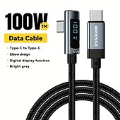 رخيصةأون كابلات الهاتف الخليوي-Essager شاحن سريع 100 وات USB C إلى USB C، كابل شحن بزاوية 90 درجة، سلك بيانات USB C للشحن السريع 5A