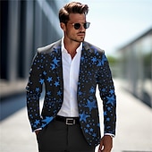 cheap Men&#039;s Printed Blazers-Men&#039;s Stars Long Sleeve Turndown Business Work Wear to work Going out Buttons Print Multi Pocket