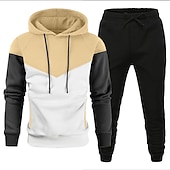 cheap Basic Tracksuits-Men's Tracksuit Gym Shirt GYM Pants Workout Outfits Hooded Sports &amp; Outdoor Daily Holiday Quick Dry Soft Color Block Black White Yellow Polyester Activewear Streetwear Sport Fall &amp; Winter