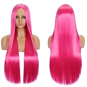 levne Párty paruky-Syntetická paruka Rovná střední část Strojně vyrobená paruka Dlouhá A1 A2 A3 A4 A5 Syntetické vlasy Ženské Cosplay Měkká párty blond růžová červená Halloween paruky