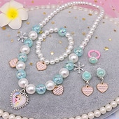 abordables Accesorios usables-Conjunto de pulsera y collar de perlas para niños, collar de unicornio, accesorios para niñas y bebés, collar para niños