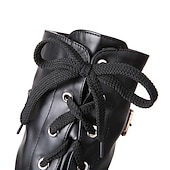 cheap Platform Boots-Women&#039;s Black Platform Lace-Up Knee-High Boots with Chunky Heels and Buckle Detail – Gothic or Punk Style for Fall and Winter