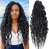 cheap Crochet Hair-Faux Locs Crochet Hair For Black Women Soft Locs 24 Inch Goddess Crochet Hair Curly Ends Dreadlocks Boho Style Synthetic Braiding Hair Extensions
