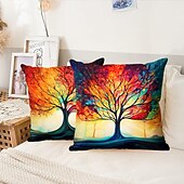 cheap Floral &amp; Plants Style-1PC Colorful Tree Double Side Pillow Cover Soft Decorative Square Cushion Case Pillowcase for Bedroom Livingroom Sofa Couch Chair