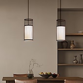 economico Modello a lanterna-luci a sospensione cilindriche creative beige vimini bambù apparecchio di illuminazione decorazione antica lampadario a soffitto luce tessuto fatto a mano decorazioni per la casa lampadario per