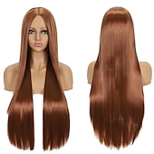 levne Párty paruky-Syntetická paruka Rovná střední část Strojně vyrobená paruka Dlouhá A1 A2 A3 A4 A5 Syntetické vlasy Ženské Cosplay Měkká párty blond růžová červená Halloween paruky