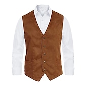 abordables Gilets-Homme Gilet en daim Usage quotidien Vacances Sortie Style vintage Chic et moderne Printemps &amp; Automne Bouton Polyester Confortable Plein Boutonnage Simple Col V Standard Noir Marron Café Gris Gilet