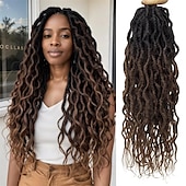 cheap Crochet Hair-Faux Locs Crochet Hair For Black Women Soft Locs 24 Inch Goddess Crochet Hair Curly Ends Dreadlocks Boho Style Synthetic Braiding Hair Extensions