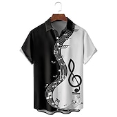 abordables Musique et guitares-Homme Notes de Musique Chemise Chemise Boutonnée Manche Courte Occasionnel Tenue quotidienne Sortir Week-end Automne Col Rabattu Imprimé Boutonné Noir Rouge Marine foncé Bleu Vert