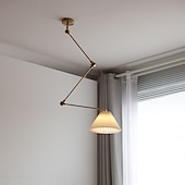 baratos Luzes da ilha-Luminária pendente industrial, luz suspensa com braço oscilante, luz pendente de teto ajustável para sala de jantar e sala de estar em ouro