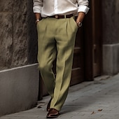 economico Attività commerciale-Per uomo Pantaloni di lino Pantaloni estivi Bottoni Tasca frontale Gamba dritta Liscio Comfort Traspirante Informale Giornaliero Per eventi Di tendenza Essenziale Nero Bianco