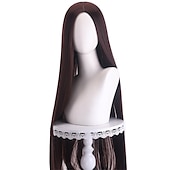 abordables Perruques d&amp;#39;anime-perruque synthétique droite partie médiane perruque faite à la machine longue a1 a2 a3 a4 a5 cheveux synthétiques femmes cosplay doux fête rose rouge noir perruques de carnaval