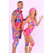 cheap Couple &amp; Group Costumes-Couples Movie Rollerblade Outfits Doll Suits Jumpsuit Hot Pink Men's Women's Couple's Cosplay Costume Halloween Carnival Masquerade