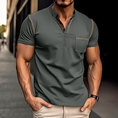 abordables T-shirt Henley décontracté-Homme Chemise Henley T-shirt Manches courtes Uni Mode Designer Basique Avec Poches Henley Vacances Rue Sortir Été Abricot bleu marine Grise T-shirt Henley