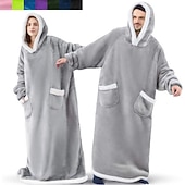 cheap Kigurumi Pajamas-Adults' Oversized Hoodie Blanket Wearable Blanket With Pocket Solid Color Onesie Pajamas Flannel Cosplay For Men and Women Carnival Animal Sleepwear Cartoon Festival / Holiday Costumes