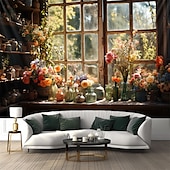 Недорогие пейзаж гобелен-цветы на окне настенный гобелен настенное искусство большой гобелен фреска декор фотография фон одеяло занавеска для дома спальня гостиная украшения