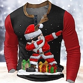 abordables Traje de Papá Noel-Camiseta navideña de Papá Noel para hombre, diseño gráfico de Papá Noel, diseño de moda, informal, con estampado 3D, estilo henley, estilo waffle, para deportes, exteriores, fiestas, festivales, en